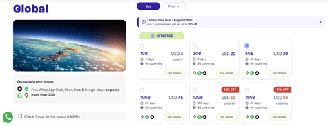 Jetpac eSIM packs